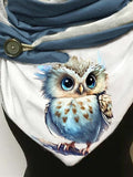 Owl-print slouchy fleece scarf and shawl