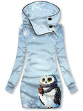 Women's Winter Owl Print Casual Sports Hooded Dress