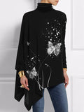 Women's Shiny Butterflies Print Casual Turtleneck Top