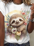 Women's Summer Sloth Print Short Sleeve T-Shirt