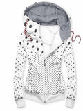 Women's Hooded Long Sleeve Zipper Polka Dot Print Casual Jacket