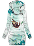 Women's Flower Sloth Art Pattern Hooded Sweatjacke