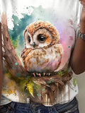 Women's Summer Owl Print Short Sleeve T-Shirt