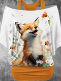 Women's Cute Fox Art Design Two Piece Suit Top