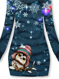 Cute Owl Snowflake Casual Print Sweatshirt