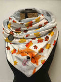 Cute Fox Fallen Leaves Print Casual Wrap Scarf