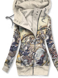 Women's Winter Owl Art Print Casual Track Jacket