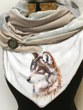 Wolf print slouchy fleece scarf and shawl