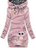 Women's Winter Christmas Owl Print Casual Hoodi