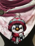 Winter Penguin Snowflake Print Casual Scarf