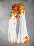 Women's Maple Leaf Wide Leg Pants Cinched Foldover Elastic Waist Long Relaxed Pants