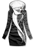 Women's Winter Retro Aurora Line Print Casual Sports Hooded Dress