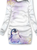 Women's Winter Penguin Print Casual Sports Hooded Dress
