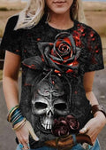 Women's Retro Punk Skull Print Casual T-Shirt