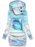 Women's Ocean Dolphin Art Pattern Hooded Sweatjacke