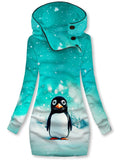 Women's Winter Penguin Print Casual Sports Hooded Dress