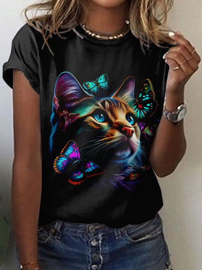 Cat Butterfly Art Casual T-shirt