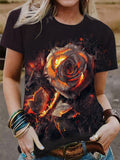 Punk Ember Rose Design Print Casual T-Shirt