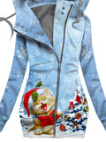 Women's Winter Christmas Kitten Print Casual Track Jacket