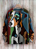 Cute Dog Abstract Art Print Casual Knit Pullover Sweater
