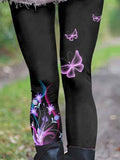 Women's Floral Butterflies Pattern Printed Casual Tight Leggings