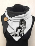 Women's Autumn And Winter Watercolor Wolf Illustration Shawl Scarf