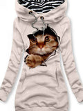 Women's Cat Printed Hooded Dress