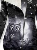 Women's Winter Snowflake Owl Printed Fleece Hooded Sweatjacke