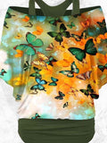 Women's Vintage Butterfies Art Printed Two Piece Top