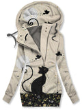 Women's Black Cat  Art  Flower Casual Sweatshirt