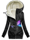 Women's Winter Cat Art Print Casual Fleece Track Jacket