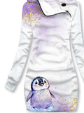 Women's Winter Penguin Print Casual Sports Hooded Dress