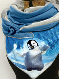 Penguin-print slouchy fleece scarf and shawl