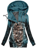 Women's Winter Punk Skull Print Casual Track Jacket