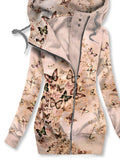 Women's Winter Butterfly Art Print Casual Track Jacket