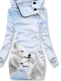 Women's Winter Wolf Print Casual Sports Hooded Dress