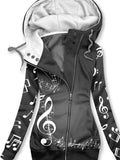 Women's Simple Music Symbol Printed Hooded Sweatjacke