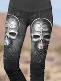 Vintage Punk Skull Pattern Printed Casual Tight Leggings