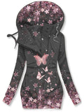 Women's Shiny Floral Butterfly Art Print Casual Sweatjacken