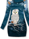 Women's Winter Owl Print Casual Sports Hooded Dress