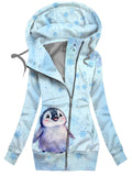 Women's Winter Penguin Print Casual Track Jacket