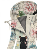 Women's Black Cat  Art  Flower Retro Casual Sweatshirt