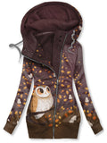 Women's Art Owl Print Casual Track Jacket