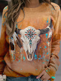 Women's Vintage Western Bone Art Print Casual Sweatshirt