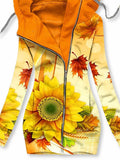 Women's Sunflower Art Print Casual Sweatjacken