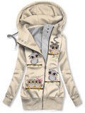 Women's Winter Owl Art Print Casual Track Jacket