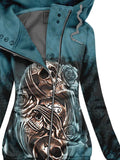 Women's Winter Punk Skull Print Casual Track Jacket