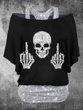 Women's Vintage Punk Skull Printed Two Piece Top