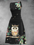 Women's Artistic Summer Vintage Owl Maxi Dress