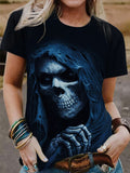 Punk Reaper Design Print Casual T-Shirt